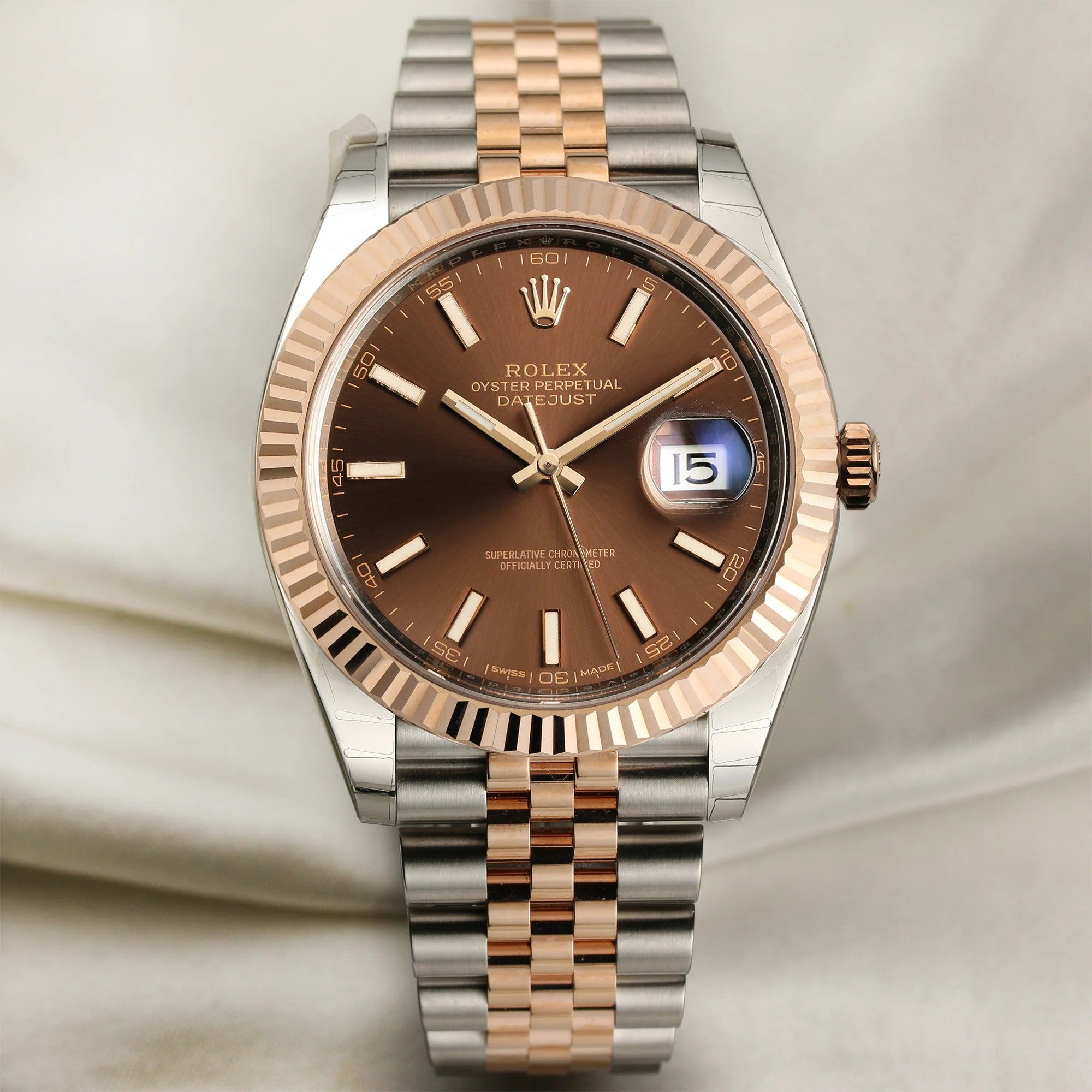 Rolex Datejust 41 126331 Oyster Perpetual de oro rosa de 18 quilates y acero inoxidable, esfera chocolate Jubile