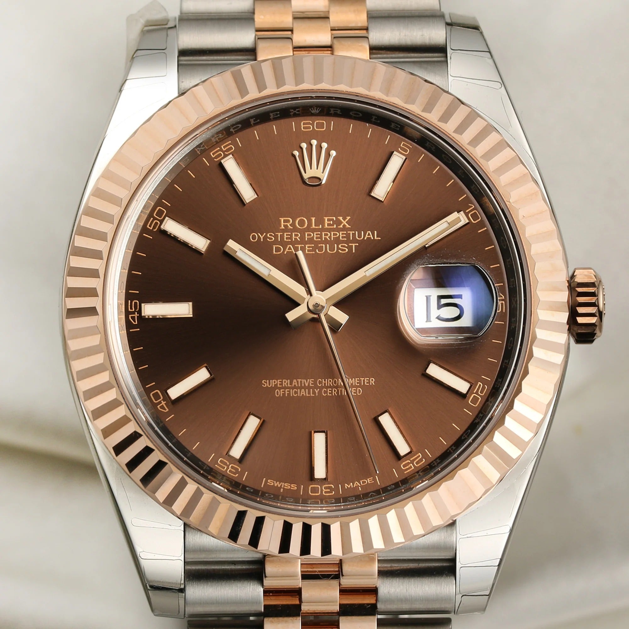 Rolex Datejust 41 126331 Oyster Perpetual de oro rosa de 18 quilates y acero inoxidable, esfera chocolate Jubile