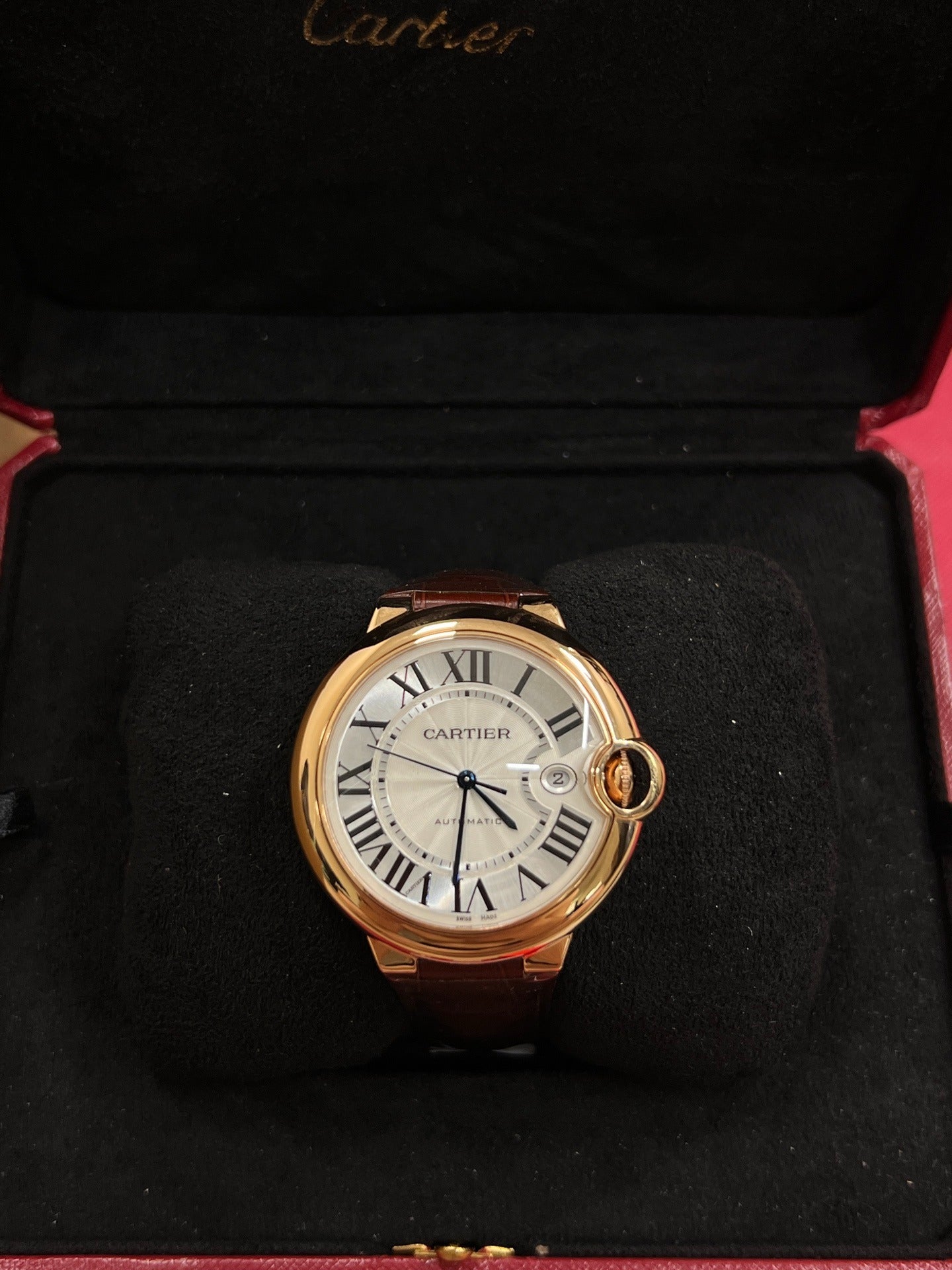 Cartier Ballon Bleu 42mm 18k Yellow Gold Silver Dial 42mm Automatic Mens W6900551